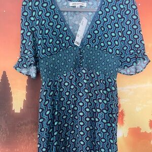 Urban Outfitters Blue and Green Patterned Dress